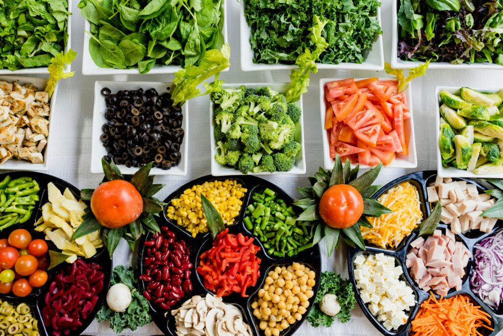 A table of many different chopped vegetables
