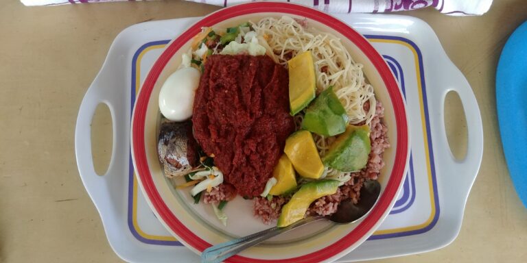 A plate of waakye, a popular Ghanaian meal
